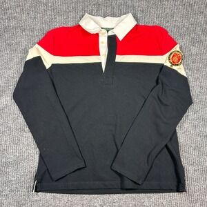 Ralph‎ Lauren Shirt Women's L Rugby Red Cream Black Crest Logo Long Sleeve